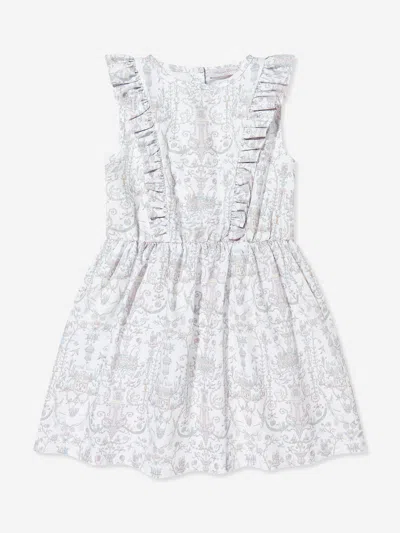 Atelier Choux Girls Aurélie Toile De Jouy Ruffle Dress In White