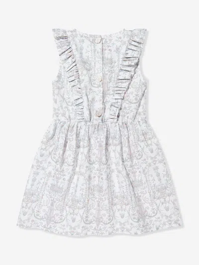 Atelier Choux Girls Aurélie Toile De Jouy Ruffle Dress In White