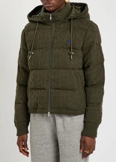 Polo Ralph Lauren Cable-knit Wool-cashmere Quilted Jacket Knitwear Green In Green
