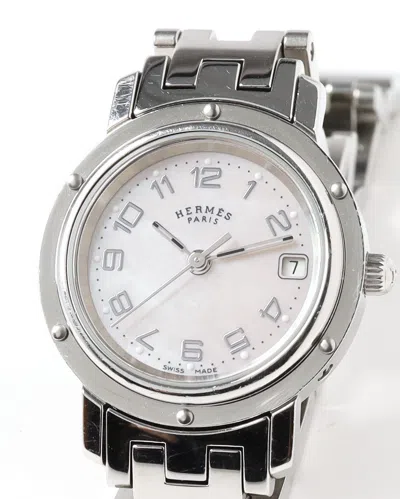 Pre-owned Hermes Hermès Clipper 24mm Ref Cl4.210 Mother-of-pearl Watch