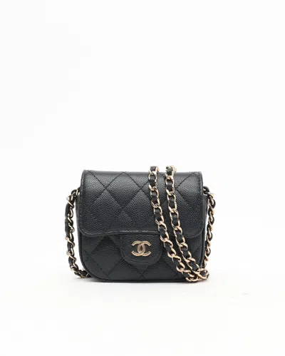 Pre-owned Chanel Caviar Mini Wallet On Chain Bag In Black
