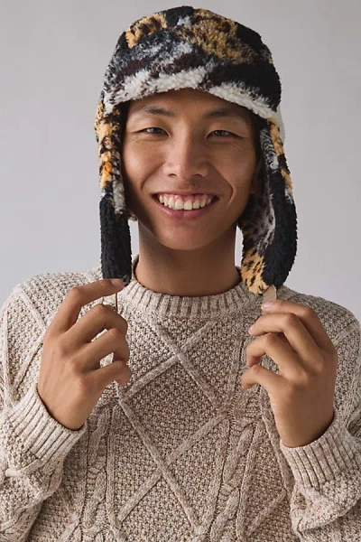 Urban Outfitters Patterned Fleece Trapper Hat In Black, Men's At  In Black