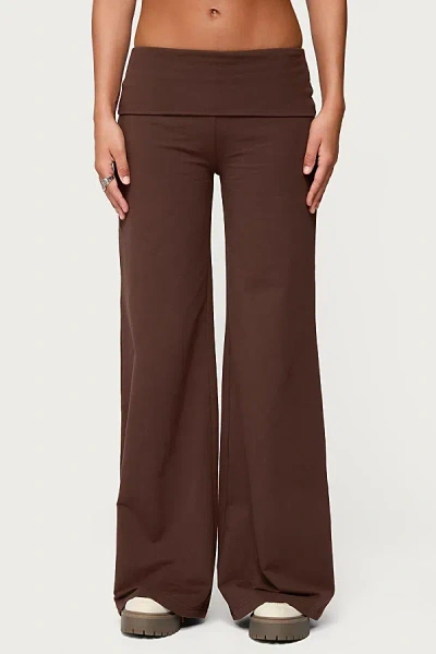 Edikted Wide Leg Fold Over Pants In Brown
