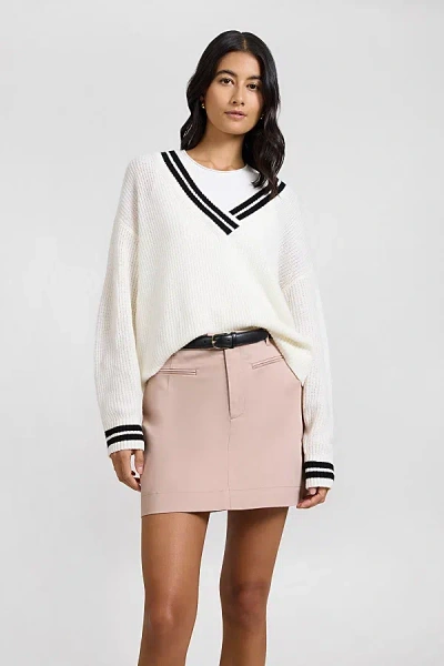Onia Deep V-neck Varsity Pullover Sweater In White