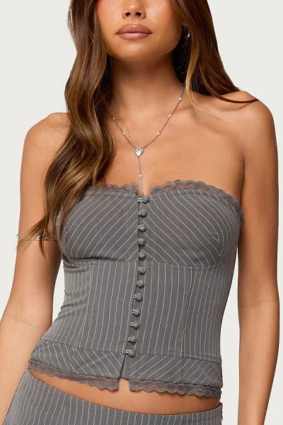 Edikted Mona Lacey Pinstripe Strapless Corset In Brown