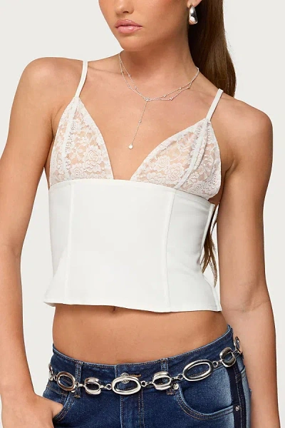 Edikted Keesha Lacey Boned Crop Camisole In White