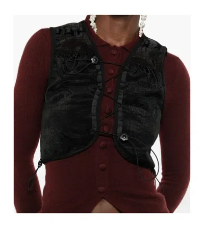 Cecilie Bahnsen Sheer Sleeveless Vest With Drawstring And Buttons In Black