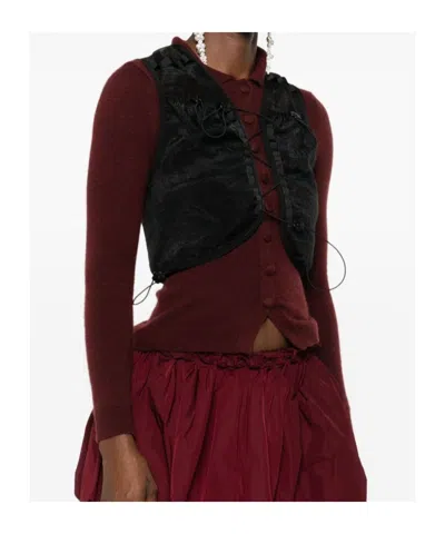 Cecilie Bahnsen Sheer Sleeveless Vest With Drawstring And Buttons In Black