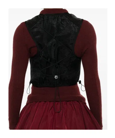 Cecilie Bahnsen Sheer Sleeveless Vest With Drawstring And Buttons In Black