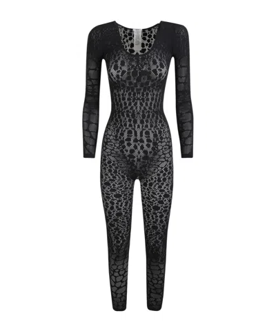 Wolford Python-pattern Long-sleeve Jumpsuit In Black