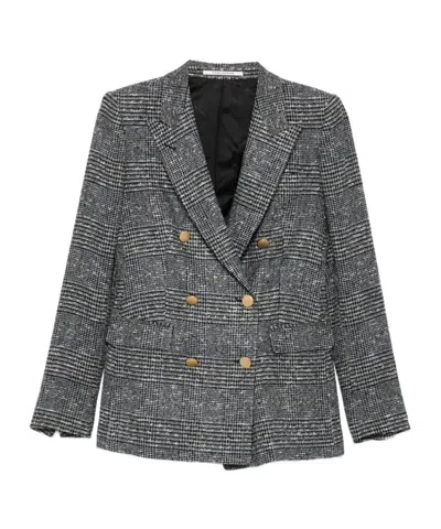 Tagliatore Tailored Double-breasted Jacket With Textured Plaid Pattern In Gray