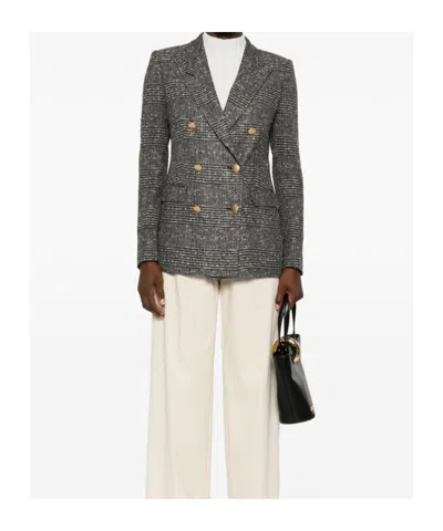 Tagliatore Tailored Double-breasted Jacket With Textured Plaid Pattern In Gray