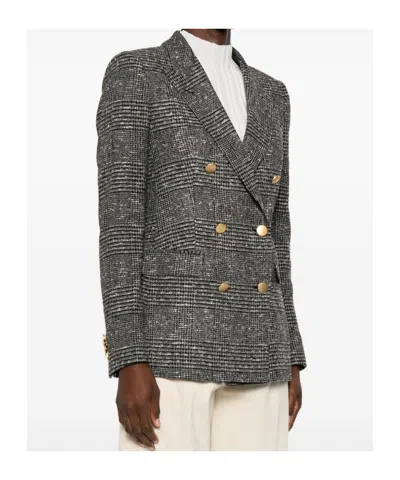 Tagliatore Tailored Double-breasted Jacket With Textured Plaid Pattern In Gray