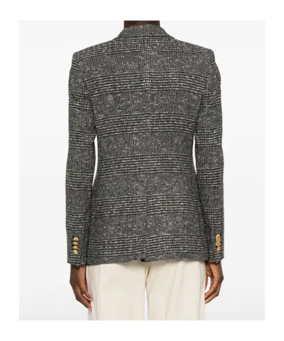 Tagliatore Tailored Double-breasted Jacket With Textured Plaid Pattern In Gray