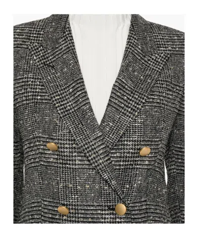 Tagliatore Tailored Double-breasted Jacket With Textured Plaid Pattern In Gray