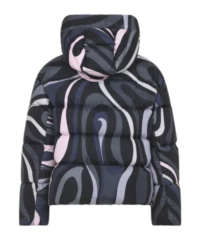 Pucci Hooded Padded Nylon Jacket With Elastic Cuffs In Black