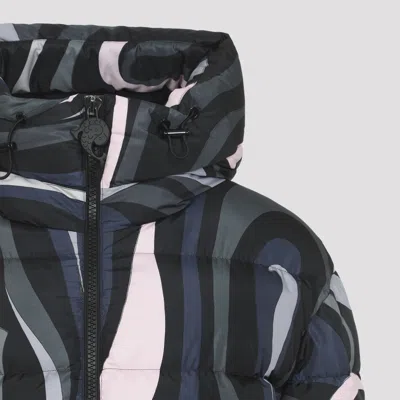 Pucci Hooded Padded Nylon Jacket With Elastic Cuffs In Black