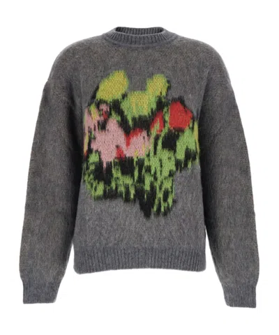 Msgm Graphic Intarsia Knit Jumper In Gray