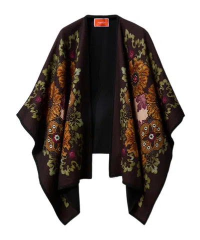 La Doublej La Double J Patterned-intarsia Wool Poncho In Black