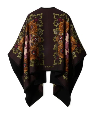La Doublej La Double J Patterned-intarsia Wool Poncho In Black