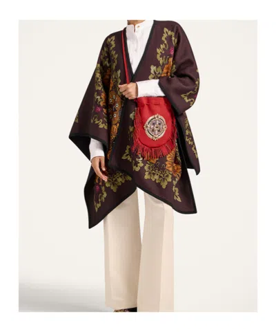 La Doublej La Double J Patterned-intarsia Wool Poncho In Black