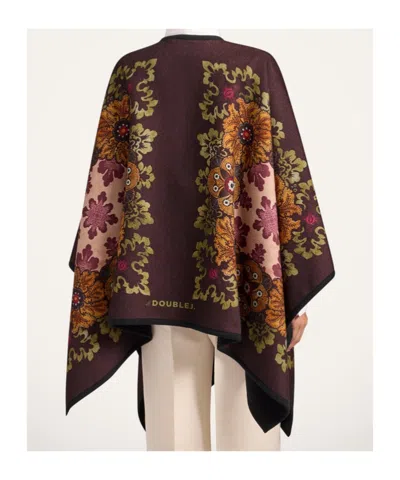 La Doublej La Double J Patterned-intarsia Wool Poncho In Black