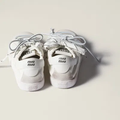 Miu Miu Deco Leather Sneakers In White