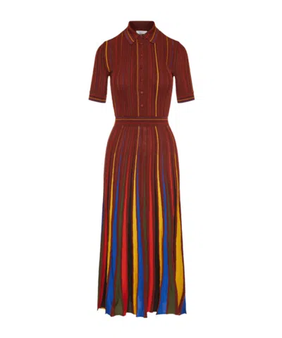 Gabriela Hearst Calypso Pinstripe Knit Midi Dress Burnt Sienna Merino Wool In Burgundy