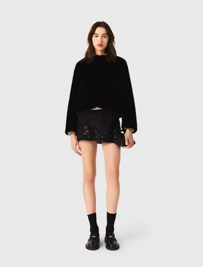 Maje Short Faux Fur Coat In Black