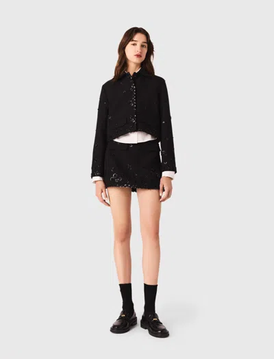 Maje Short Embroidered Jacket In Black
