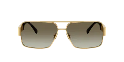 Versace Wire-frame Rectangular Sunglasses In Gold