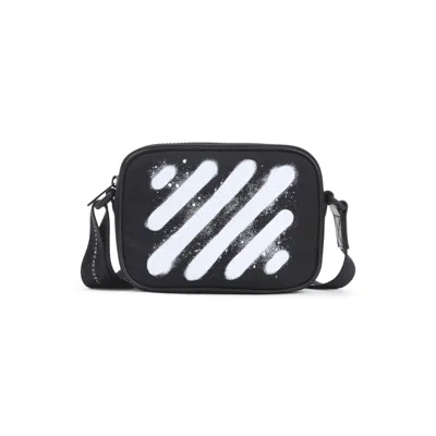 Off-white Black And White Diag Spray Polyamide Camera Bag In Black