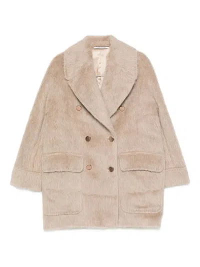 Tagliatore Double-breasted Alpaca-wool Blend Coat With Wide Lapels In Neutral