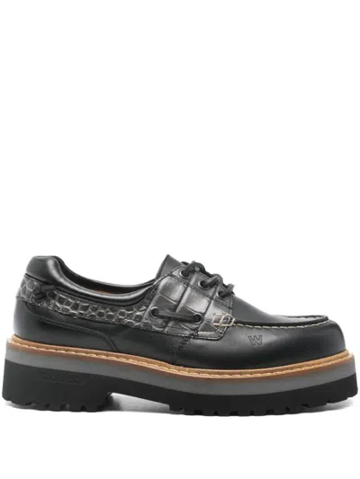 Woolrich Leather Crocodile-effect Shoes In Black