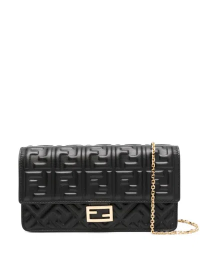 Fendi Ff Embossed Wallet On Chain Baguette In Black