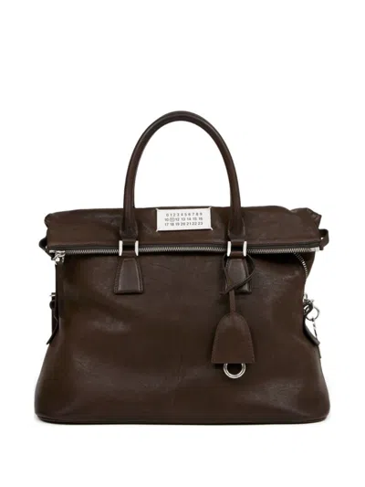 Maison Margiela 5ac Loved To Death Calf Leather Medium Top Handle Bag In Brown