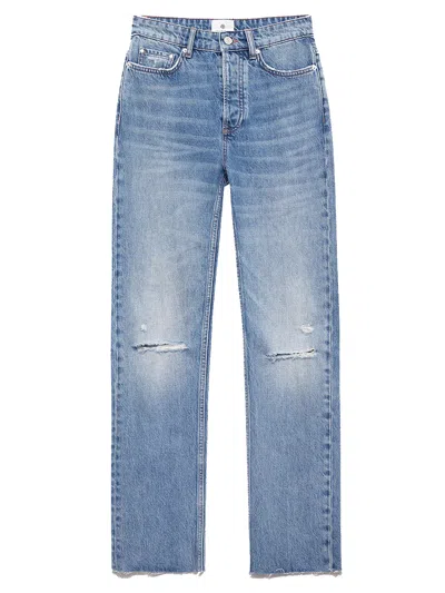 Anine Bing Bruno Destructed Frayed Jeans In Blue