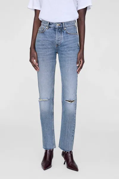 Anine Bing Bruno Destructed Frayed Jeans In Blue