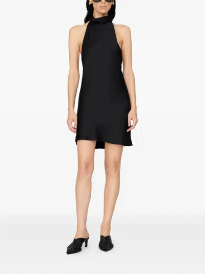 Anine Bing Eliana Halterneck Silk Mini Dress In Black