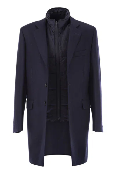 Fay Double Coat With Removable Inner Waistcoat In Blue