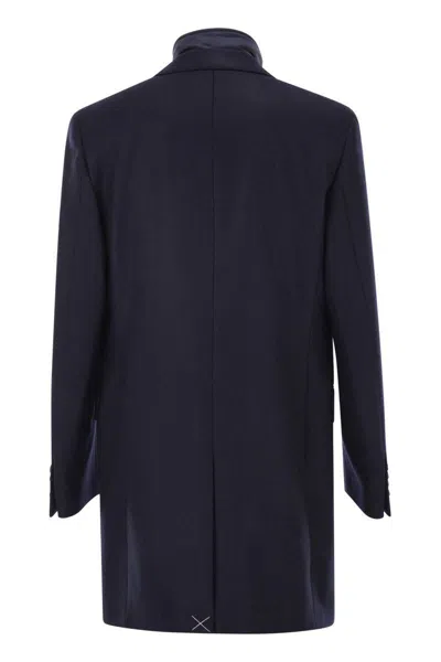 Fay Double Coat With Removable Inner Waistcoat In Blue