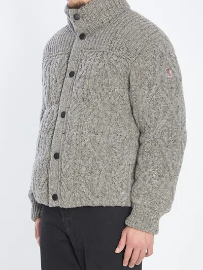 Moncler Cable Knit High Collar Cardigan In Gray