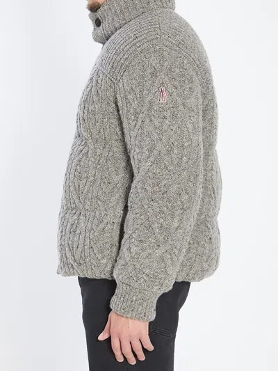 Moncler Cable Knit High Collar Cardigan In Gray