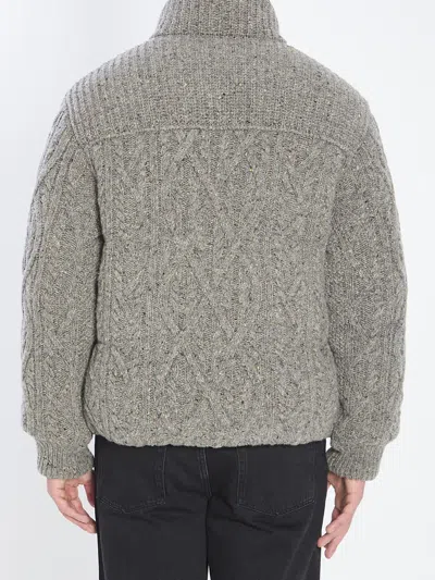 Moncler Cable Knit High Collar Cardigan In Gray