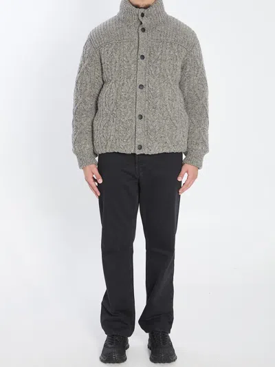 Moncler Cable Knit High Collar Cardigan In Gray