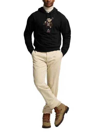 Ralph Lauren Polo Bear Cotton-cashmere Fleece Hoodie In Black