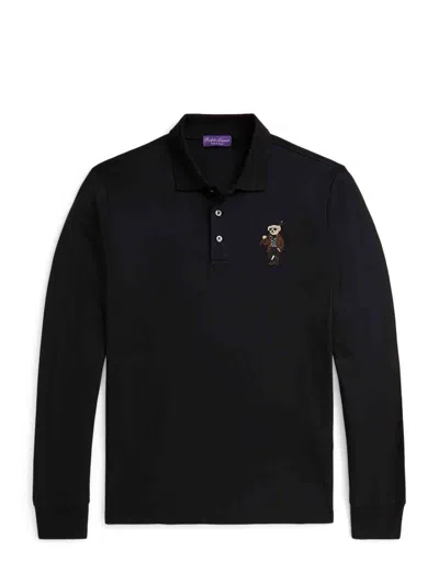 Ralph Lauren Long-sleeve Polo Shirt With Embroidered Bear Motif In Black