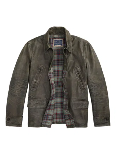 Rrl Distressed Leather Button-up Jacket In Gray