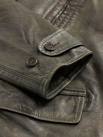 Rrl Distressed Leather Button-up Jacket In Gray
