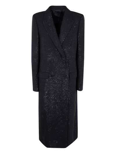 Tom Ford Sequined Wool Blend Crepe Double Breasted Coat In Black